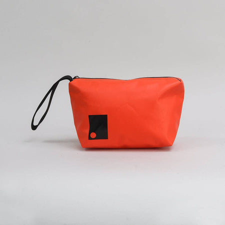 Orange dry bag washbag with loop handle, waterproof zipper with a black Sophos logo on a light gray background
