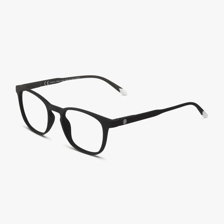 Black eyeglasses on a white background