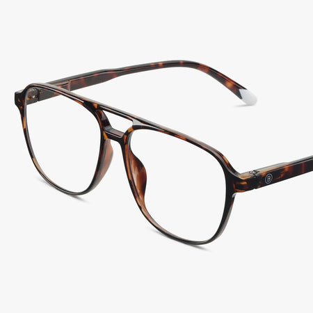 Tortoiseshell eyeglasses on a white background