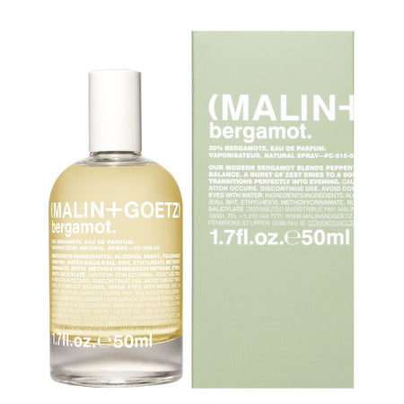 Malin+Goetz bergamot perfume bottle and packaging on a white background
