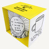 Yellow box with black and white design and text, featuring the name 'David Shrigley'.