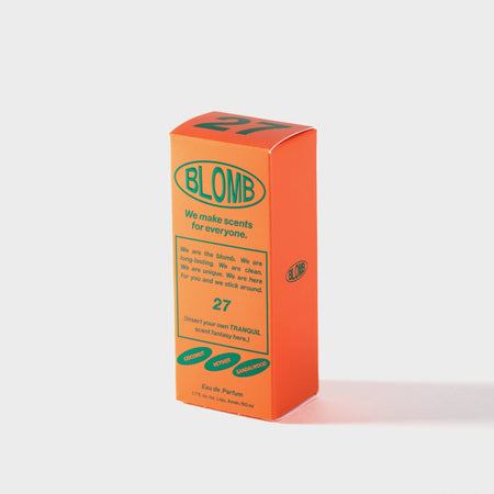 Blomb number 27 packaging, orange box with green text on a white background