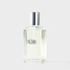 Clear perfume bottle with silver cap on a white background, featuring the brand 'Blomb'.