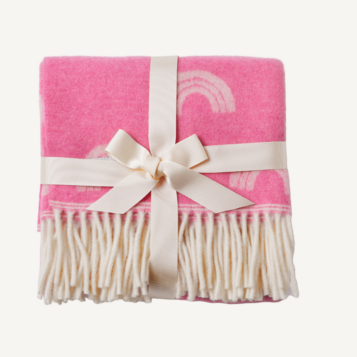 Merino Wool Rainbow Baby Blanket Pink