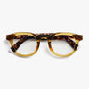 Tortoiseshell eyeglasses on a white background