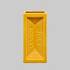 Yellow rectangular vase with 'London Brick' text on a gray background