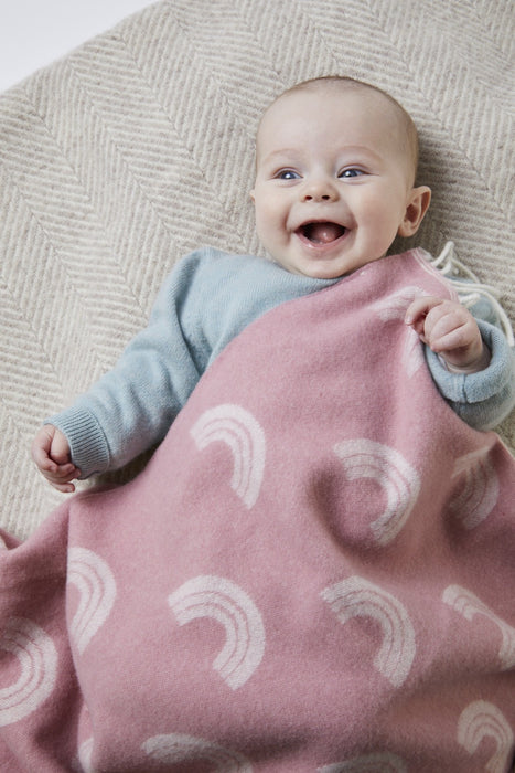 Merino Wool Rainbow Baby Blanket Pink