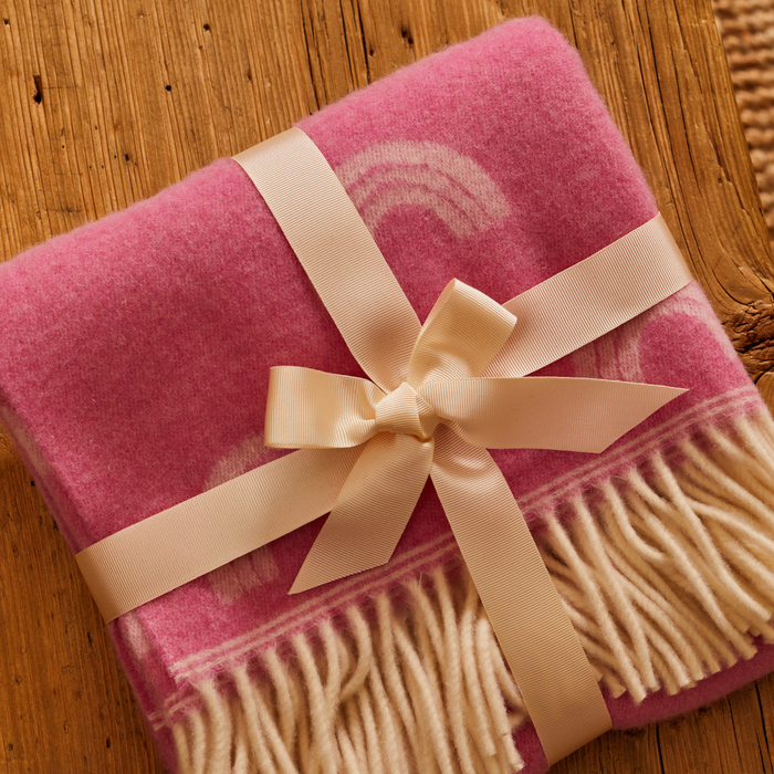 Merino Wool Rainbow Baby Blanket Pink