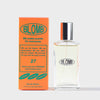 Blomb number 27 branded perfume bottle and orange and green packaging on a white background